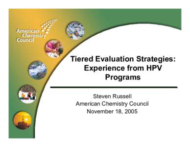 Tiered Evaluation Strategies: Experience from HPV Programs Steven Russell American Chemistry Council November 18, 2005