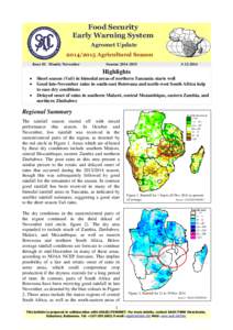 Food Security Early Warning System Agromet Update[removed]Agricultural Season Issue 02 Month: November