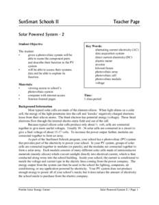 SunSmart Schools II  Teacher Page Solar Powered System - 2 Student Objective