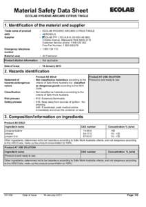 Material Safety Data Sheet ECOLAB HYGIENE AIRCARE CITRUS TINGLE 1. Identification of the material and supplier Trade name of product ADG