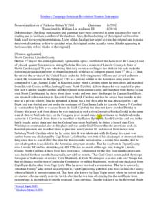 Southern Campaign American Revolution Pension Statements Pension application of Nicholas Hofner W3994 Christiana fn75NC Transcribed by William Lee Anderson III[removed]