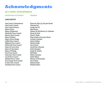 Acknowledgments 2011 NIRPC APPOINTMENTS APPOINTING AUTHORITY MEMBER