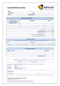 CLUB DEPOSIT ADVICE Club: Deposited by: Date: