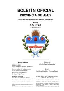 BOLETÍN OFICIAL PROVINCIA DE JUJUY “Año del Centenario de la Reforma Universitaria” Año CI