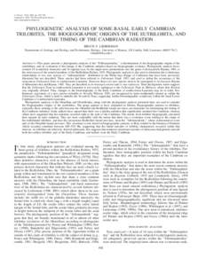 J. Paleont., 76(4), 2002, pp. 692–708 Copyright q 2002, The Paleontological Society[removed][removed]$03.00 PHYLOGENETIC ANALYSIS OF SOME BASAL EARLY CAMBRIAN TRILOBITES, THE BIOGEOGRAPHIC ORIGINS OF THE EUTRILOBIT