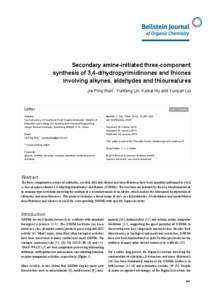 Secondary amine-initiated three-component synthesis of 3,4-dihydropyrimidinones and thiones involving alkynes, aldehydes and thiourea/urea