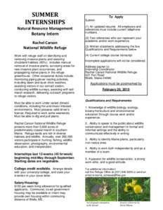 SUMMER INTERNSHIPS Natural Resource Management Botany Intern Rachel Carson