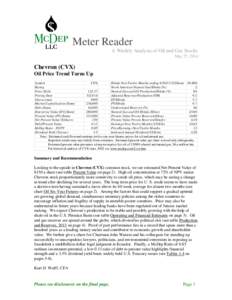 Meter Reader A Weekly Analysis of Oil and Gas Stocks May 27, 2014 Chevron (CVX) Oil Price Trend Turns Up