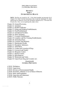 10 GCA HEALTH AND S AFETY CH. 20 GENERAL PROVISIONS DIVISION 2 PART 1 ENVIRONMENTAL HEALTH