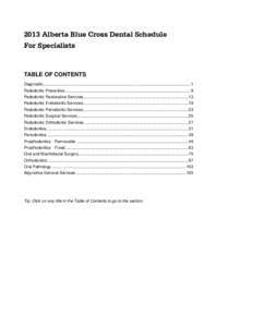 2013 Alberta Blue Cross Dental Schedule For Specialists TABLE OF CONTENTS Diagnostic ................................................................................................................................. 1 Ped