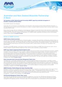 Australian and New Zealand Biosolids Partnership E-News The Australian and New Zealand Biosolids Partnership (ANZBP) supporting sustainable management of biosolids in Australia and New Zealand Dear ANZBP members and coll