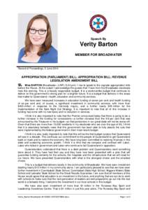 Speech By  Verity Barton MEMBER FOR BROADWATER  Record of Proceedings, 5 June 2014