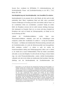 Susanne Baer, erschienen im ZiF-Bulletin 19 („Institutionalisierung und Interdisziplinarität. Frauen- und Geschlechterforschung an der HU“), [removed]Berlin: ZIF, 1999. Interdisziplinierung oder Interdisziplinarität 