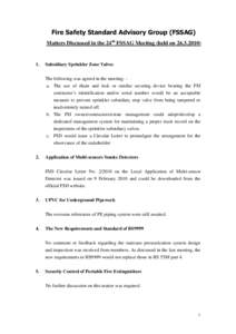 Fire Safety Standard Advisory Group (FSSAG) Matters Discussed in the 24th FSSAG Meeting (held on[removed]Subsidiary Sprinkler Zone Valves