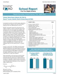 School Report  Notre Dame Catholic SS[removed]School Report First-Time Eligible Students