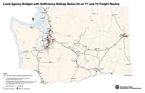 Local Agency Bridges with Sufficiency Ratings Below 50 on T1 and T2 Freight Routes