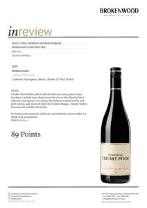 inreview Food & Wine | Weekend Australian Magazine Brokenwood Cricket Pitch Red July 2013 By James Halliday
