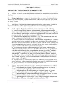 Village of Essex Junction Land Development Code  March 29, 2011 CHAPTER 17: APPEALS SECTION 1701: ADMINISTRATIVE DETERMINATIONS