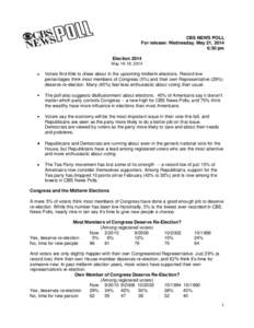 CBS NEWS POLL For release: Wednesday, May 21, 2014 6:30 pm Election 2014 May 16-19, 2014