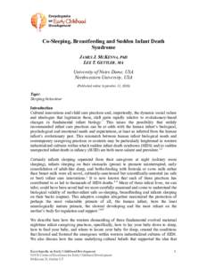 Co-Sleeping, Breastfeeding and Sudden Infant Death Syndrome JAMES J. MCKENNA, PhD LEE T. GETTLER, MA University of Notre Dame, USA Northwestern University, USA