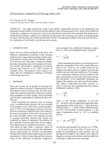 Permafrost, Phillips, Springman & Arenson (eds) © 2003 Swets & Zeitlinger, Lisse, ISBN[removed]The hydraulic conductivity of freezing saline soils V.G. Cheverev & I.Y. Vidyapin Faculty of Geology, Moscow State Uni