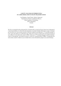 SAFETY ANALYSIS OF NITRIDE FUELS IN CORES DEDICATED TO WASTE TRANSMUTATION Jan Wallenius, Kamil Tucek, Waclaw Gudowski Department of Nuclear and Reactor Physics Royal Institute of TechnologyStockholm