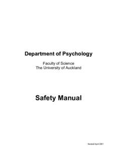 Department of Psychology Faculty of Science The University of Auckland Safety Manual