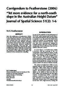 Corrigendum to Featherstone (2006) “Yet more evidence for a north-south slope in the Australian Height Datum” Journal of Spatial Science 51(2): 1-6 W. E. Featherstone