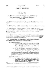 COMPANIES (FEES) N o . 1 of 1969 An Ordinance to make further provision in relation to fees payable under the Companies Ordinance[removed].