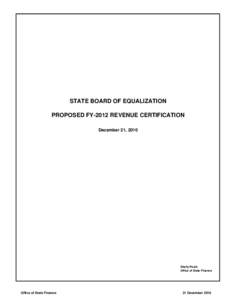 State Board of Equalization Proposed FY-2012 Revenue Certification