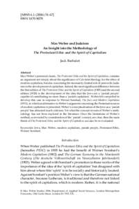 [MWS] ISSNMax Weber and Judaism: An Insight into the Methodology of The Protestant Ethic and the Spirit of Capitalism