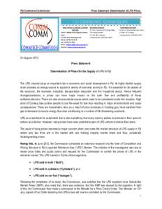 Fiji Commerce Commission  Press Statement: Determination of LPG Prices HEAD OFFICE & CENTRAL EASTERN DIVISION