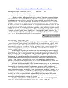 Southern Campaign American Revolution Pension Statements & Rosters Pension Application of Samuel Davis W19157 Transcribed and annotated by C. Leon Harris. Jane Davis