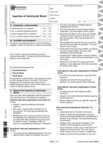 Insertion of Ventricular Shunt Procedural Consent and Patient Information Sheet | Informed Consent