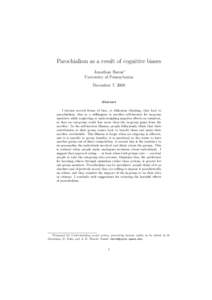 Parochialism as a result of cognitive biases Jonathan Baron∗ University of Pennsylvania December 7, 2009  Abstract