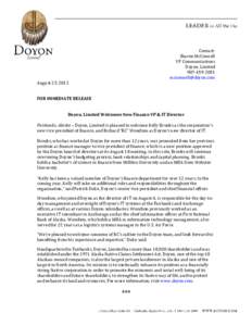Contact: Sharon McConnell VP Communications Doyon, Limited[removed]removed]