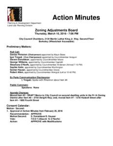 Action Minutes Planning & Development Department Land Use Planning Division Zoning Adjustments Board Thursday, March 10, :06 PM