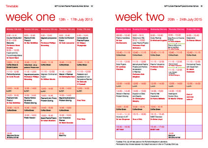 Timetable  52nd Culham Plasma Physics Summer School week one