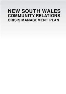 NEW SOUTH WALES COMMUNITY RELATIONS CRISIS MANAGEMENT PLAN NEW SOUTH WALES GOVERNMENT