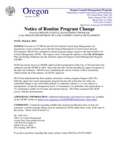 Oregon Kate Brown, Governor Oregon Coastal Management Program Department of Land Conservation and Development 635 Capitol Street, Suite 150