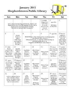 January 2015 Shepherdstown Public Library Sun Mon