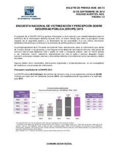 BOLETÍN DE PRENSA NÚMDE SEPTIEMBRE DE 2015 AGUASCALIENTES, AGS. PÁGINA 1/2  ENCUESTA NACIONAL DE VICTIMIZACIÓN Y PERCEPCIÓN SOBRE