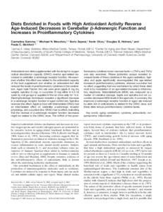 The Journal of Neuroscience, July 15, 2002, 22(14):6114–6120  Diets Enriched in Foods with High Antioxidant Activity Reverse Age-Induced Decreases in Cerebellar ␤-Adrenergic Function and Increases in Proinflammatory 