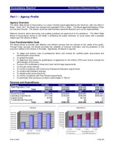 Accountancy, Board of  Performance Measurement Report Part 1 – Agency Profile Agency Overview