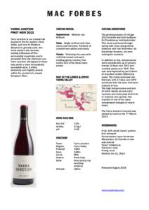 YARRA JUNCTION PINOT NOIR 2013 Yarra Junction is our coolest site located in the far eastern Yarra Valley, just next to Wesburn. Situated on gravelly soils, this
