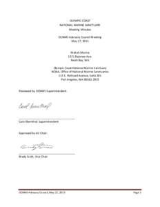 OLYMPIC COAST NATIONAL MARINE SANCTUARY Meeting Minutes OCNMS Advisory Council Meeting May 17, 2013