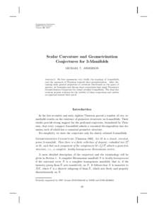 Comparison Geometry MSRI Publications Volume 30, 1997 Scalar Curvature and Geometrization Conjectures for 3-Manifolds