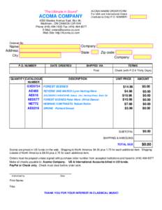 ACOMA NAMBE ORDER FORM For USA and International Orders (Institutions Only) P.O. NUMBER: 