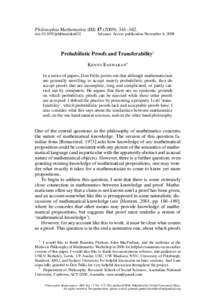 Philosophia Mathematica (III[removed]), 341–362. doi:[removed]philmat/nkn032 Advance Access publication November 6, 2008  Probabilistic Proofs and Transferability†