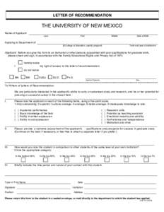 Employment / Graduate school / Recommendation letter